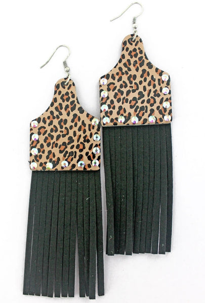 Animal Print Earrings with Fringe